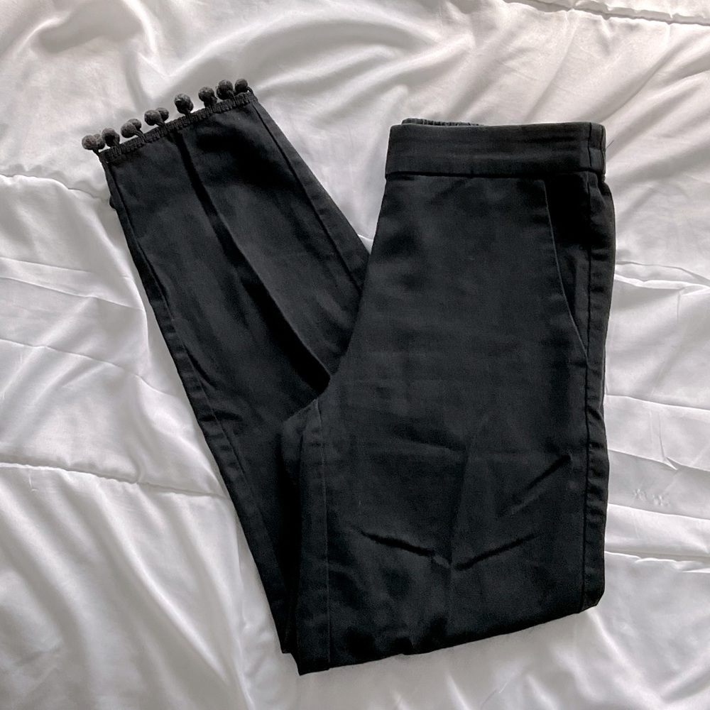 J. CREW Black crop linen pants with pompoms